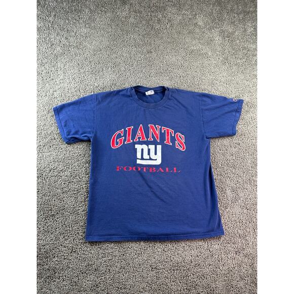 New York Giant Shirt Mens Large Blue Red NFL Football Short Sleeve Champion - Picture 1 of 11